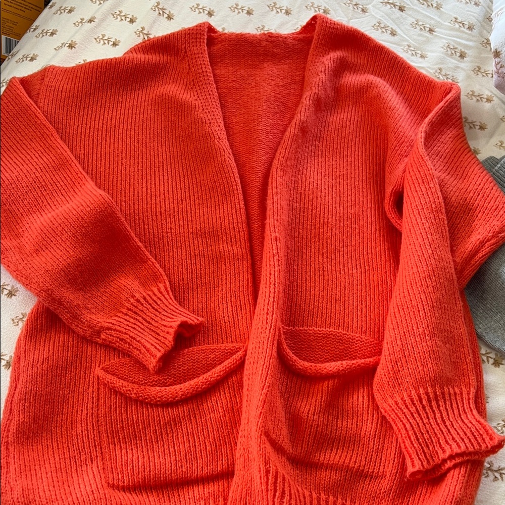 SHEIN Bright Red Open-Front Knit Cardigan with Pockets